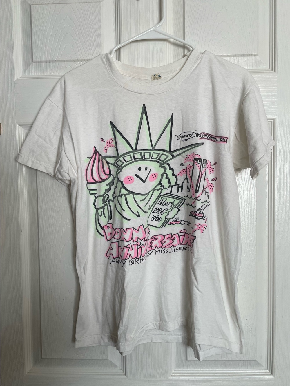 Vintage Anniversary of Miss Liberty Graphic Tee with Pink & Mint Accents